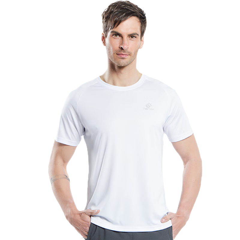 TECTOP Quick-Dry T-Shirt Breathable Men's Crew Neck Short Sleeve Dry-Fit Shirt 043 White S
