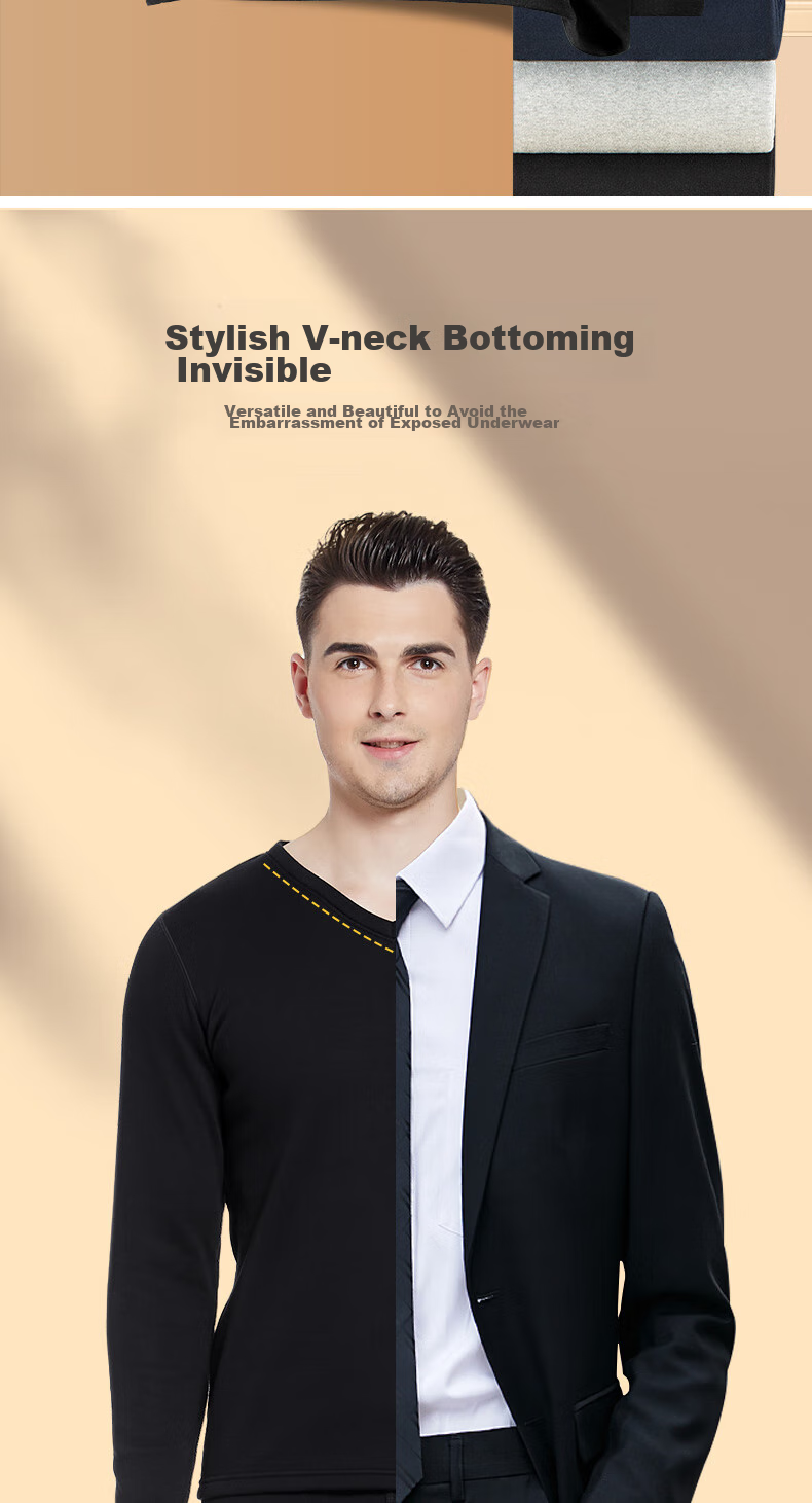 SEPTWOLVES [Double Warmth] Thermal Underwear for Men, Autumn And Winter Fleece-Lined Thick Undershirt, Invisible V-Neck Fashion Base Layer Top 12