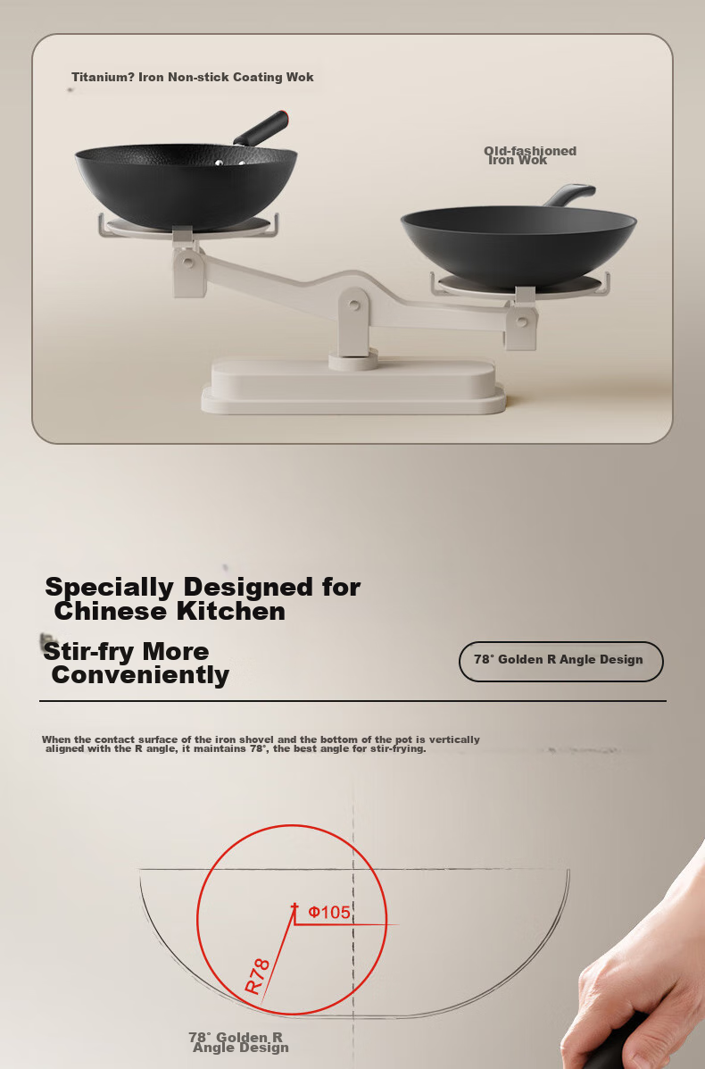SUPOR Titanium Iron Non-Stick Wok, 32cm Iron Pan without Coating, Suitable for Gas Stove And Induction Cooker, Stir-Fry Pan HC32YT1 14