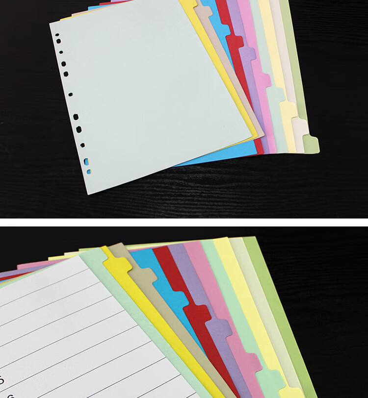 Elifo Page Separators, Index Dividers, Classification Paper, Loose-Leaf Paper for Indexes, Paper Plastic Digital English Three-Hole Binders [With Holes], 10 Colors, 50 Sheets Per Pack 14