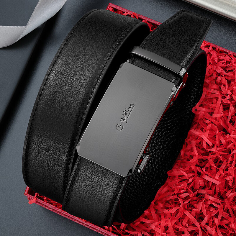 Goldlion Men's Leather Belt with Automatic Buckle, Business And Fashionable Trouser Belt Gift Box, Birthday Present