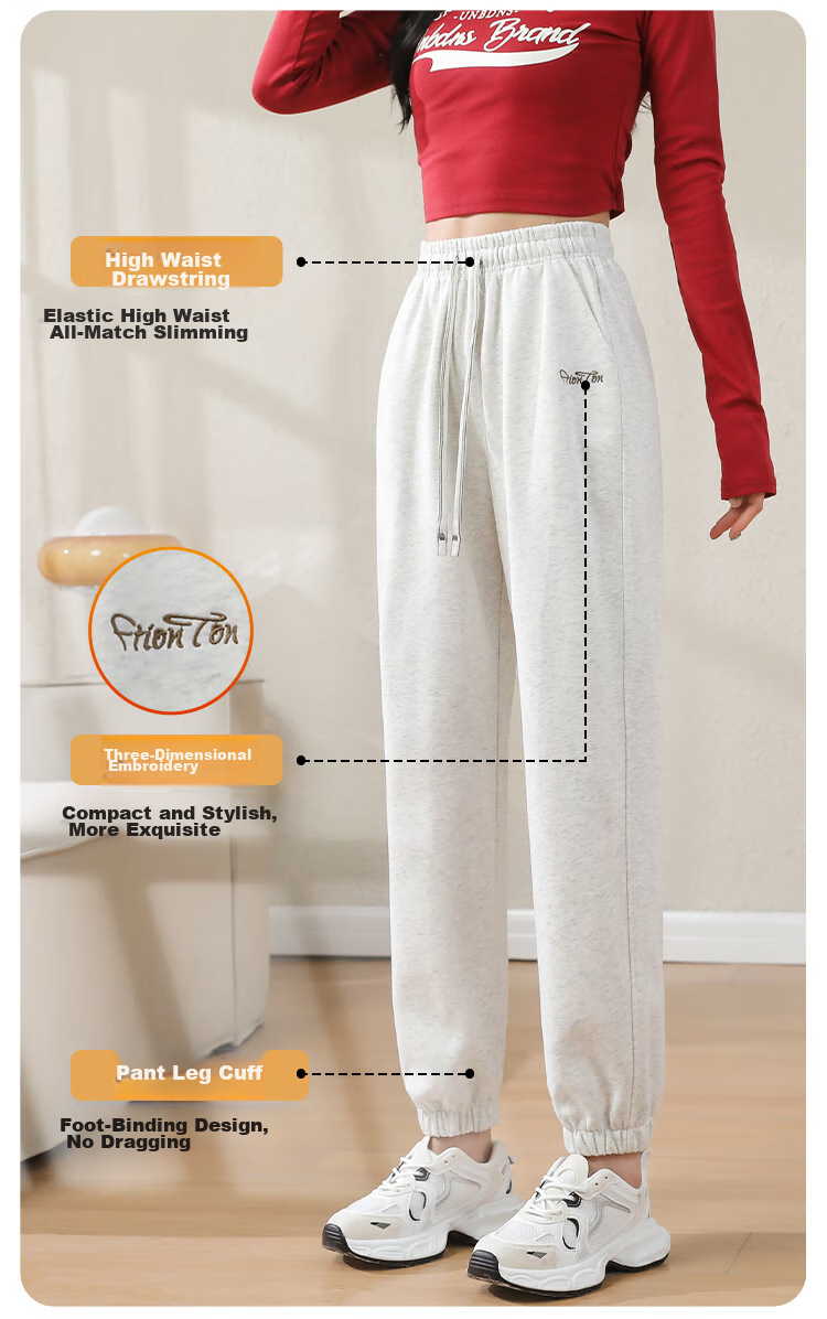 FitonTon Women's Sweatpants, Spring And Summer Style, Loose-Fitting Joggers, Cotton Trousers, Casual Pants for Outdoor Wear, Slimming Effect, Embroidered Sweatpants 7