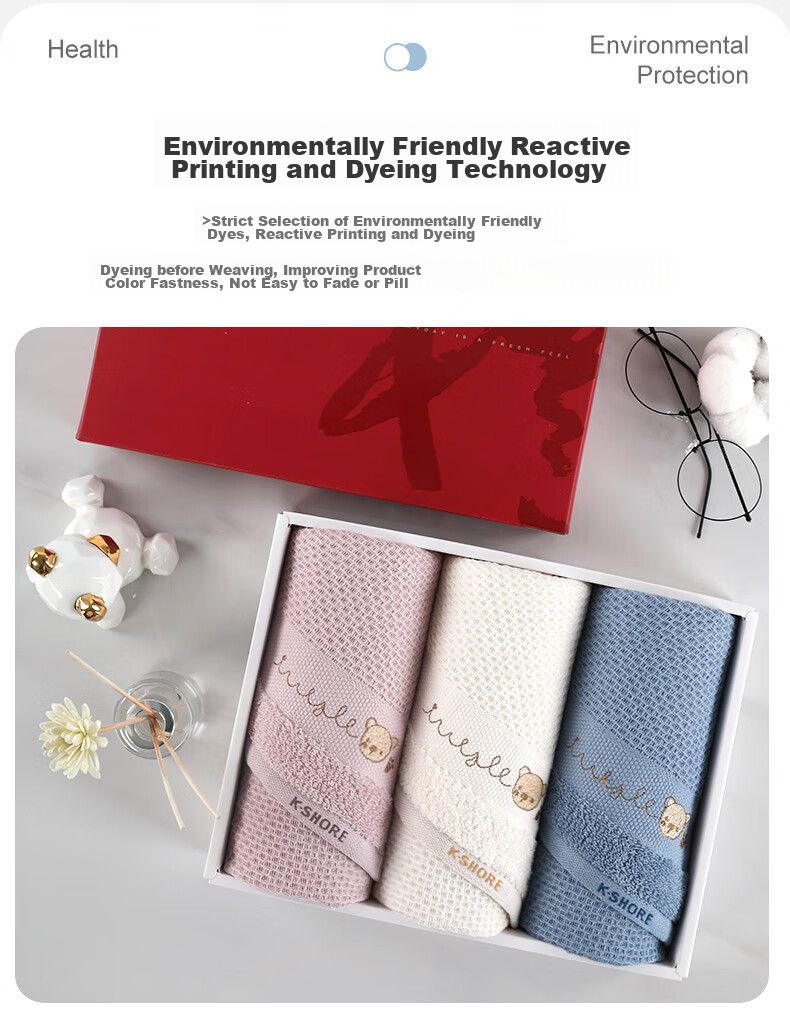 KING SHORE Towel, Xinjiang Pure Cotton Soft, Absorbent Face Towel for Washing And Sports, Class A Towel Gift Box Set, Two-Piece Pack 12
