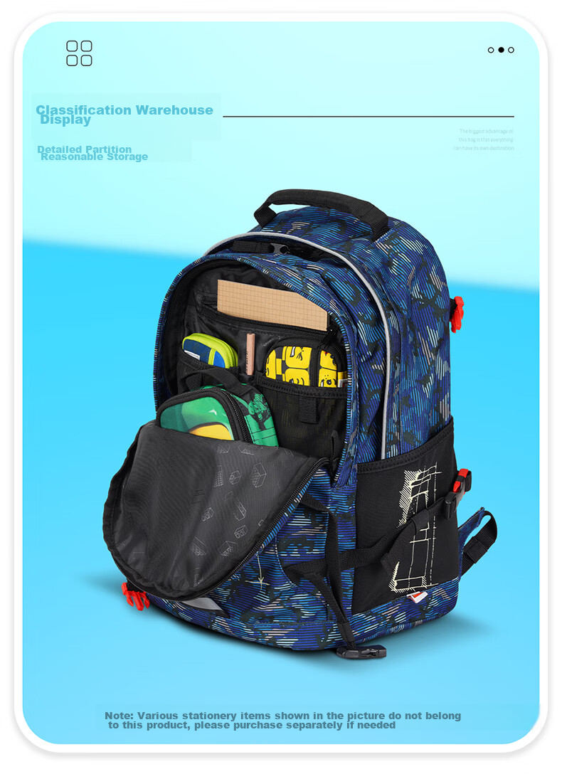 LEGO Children's Backpack Shoulder Bag for Grades 1-3 Lightweight Luminous Double Compartment Backpack for Boys And Girls Blue 20041 Gift 5