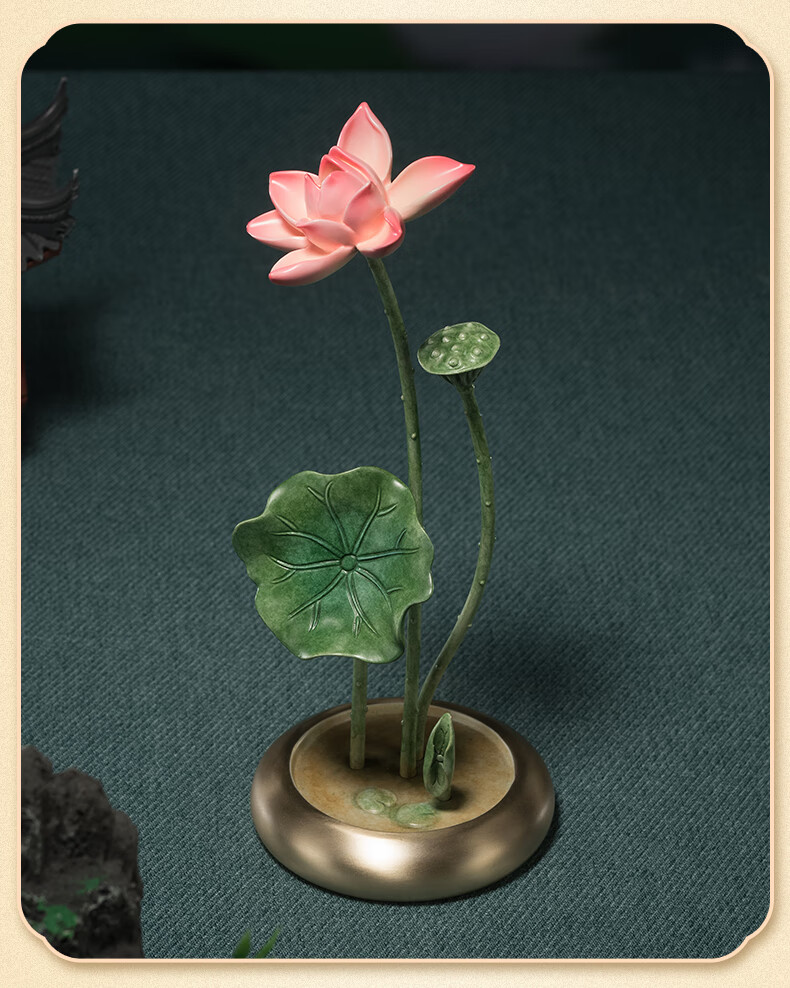 Master Tong "Spring Orchid Summer Lotus Autumn Osmanthus Winter Plum" Living Room Desktop Copper Ornament Craftwork Summer Lotus 2