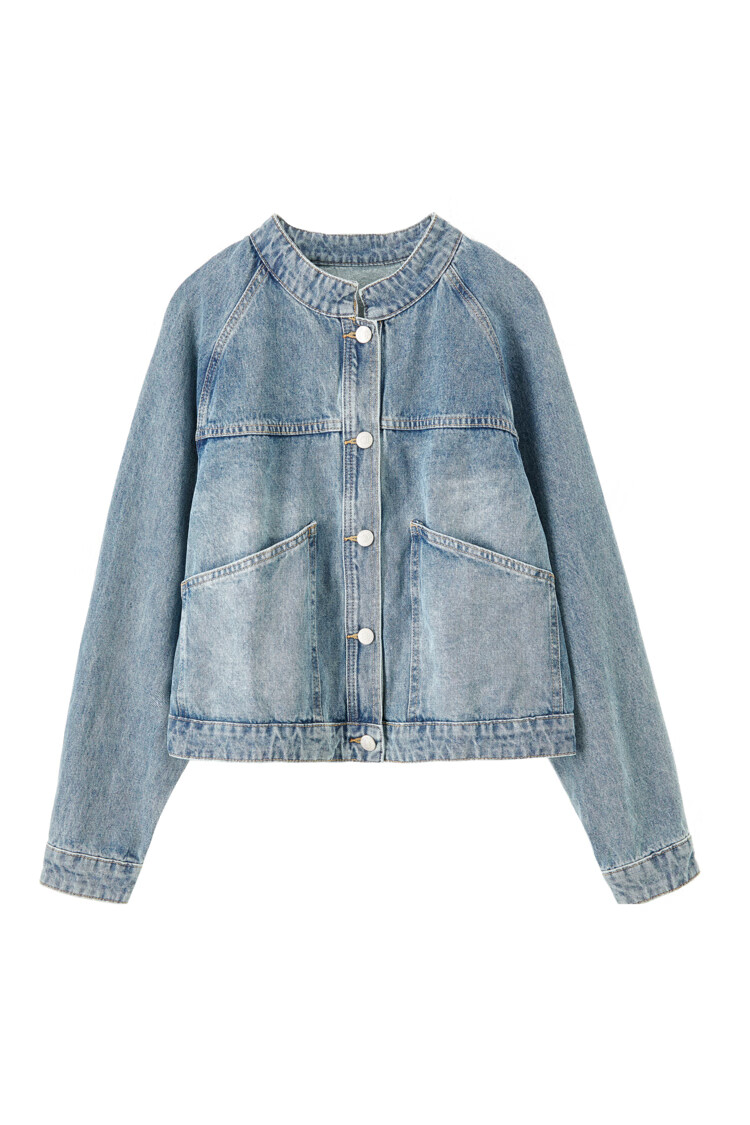 Sentubila Spring And Autumn Pure Cotton Denim Jacket, Short High-End Women's Clothing, Elegant Casual Versatile Top, Denim Blue, XL 40
