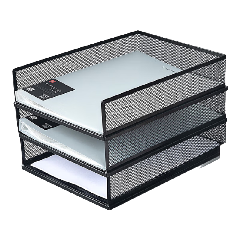 GuangBo Stackable Metal File Organizer, Three-Tier Metal File Tray, File Basket, Bookend Stand, Office Desk File Storage Box, Iron Document Organizer Shelf W59008