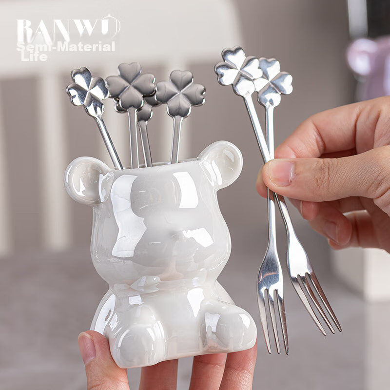 Banwushenghuo 304 Stainless Steel Fruit Fork, Luxury Household Dessert Fork, Cake Fork, Fruit Pick, Exquisite Fruit Fork Set
