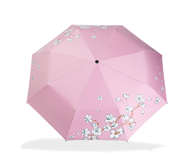 天堂伞 全遮光涤丝纺黑胶55cm*8骨三折晴雨伞31805e淡粉色