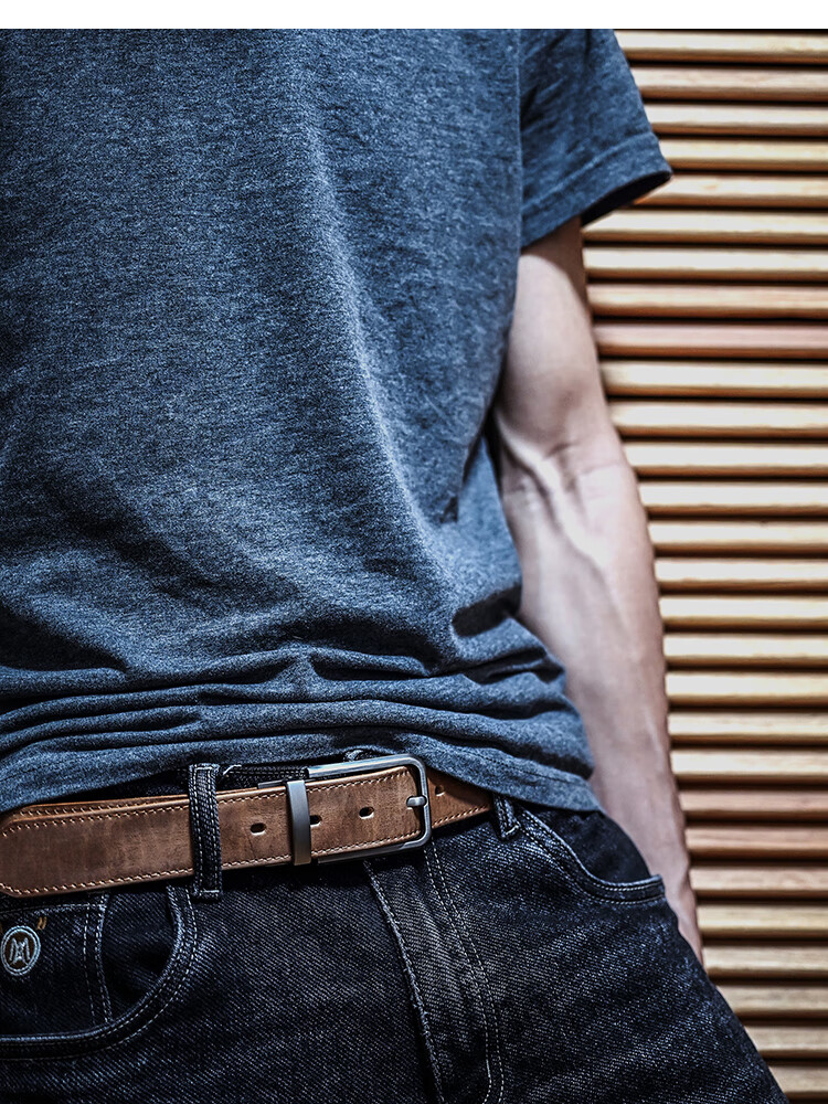 HALFEEL Men's Belt, Handmade Durable Leather Belt, Vintage Wear-Resistant Cowhide Pin Buckle, Trendy Genuine Leather Trouser Belt, Father's Day Gift 13