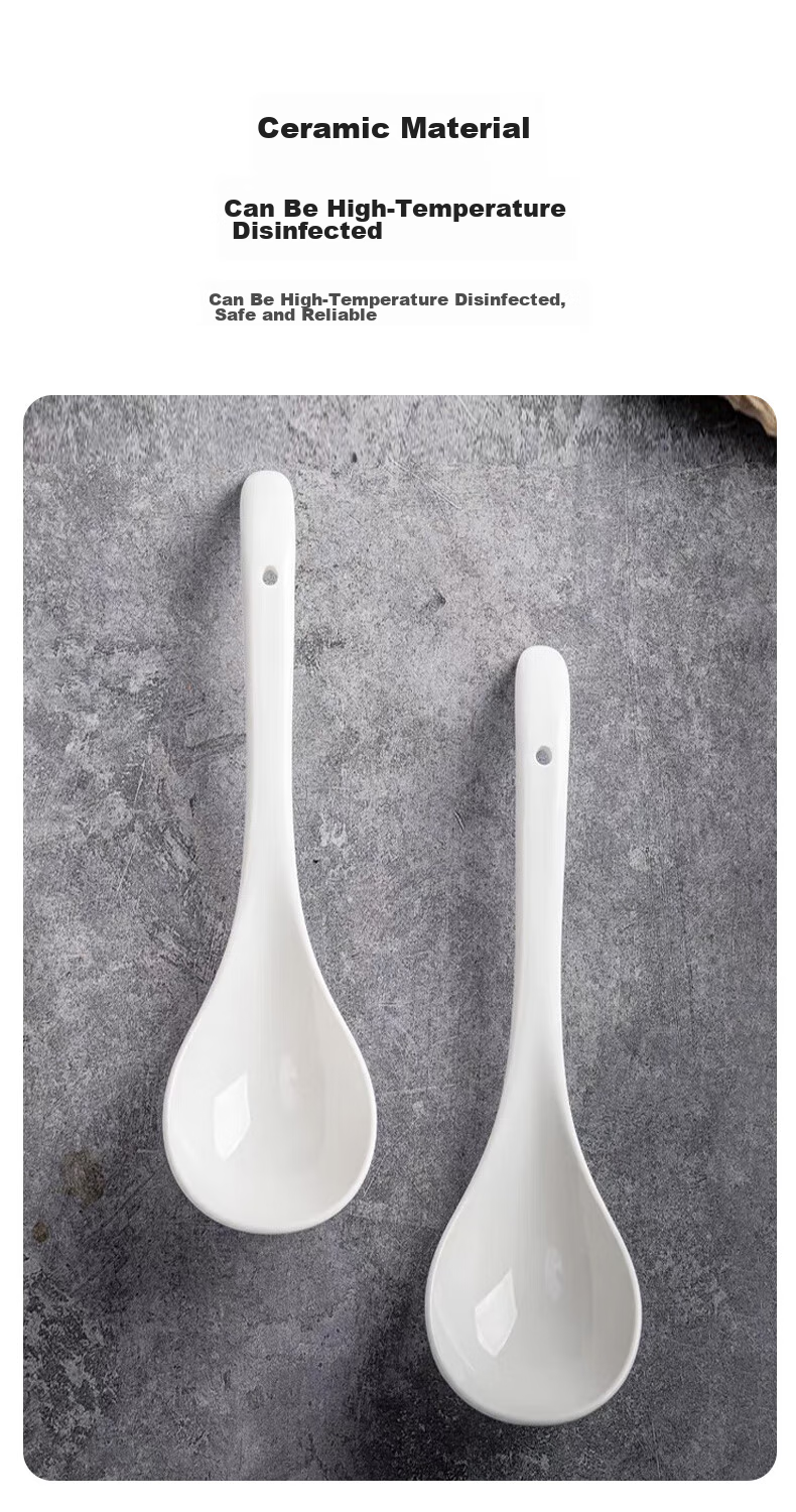 Shihua Ceramic Large Soup Ladle Rice Spoon 22.8cm, Large Serving Ladle for Soup And Porridge, Long-Handled Soup Spoon, Dining Spoo 5