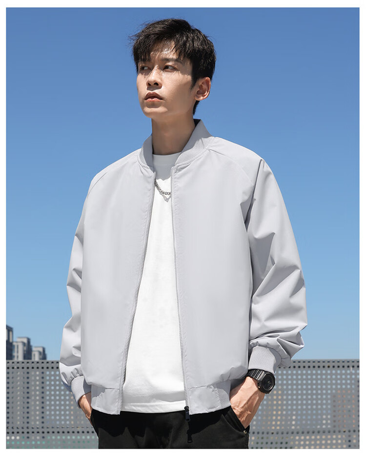 VANCAMEL Jacket for Men, Spring And Autumn Outerwear, Black Baseball Style, Lightweight Business Casual Coat for Men, Silver Gray, 2XL 24