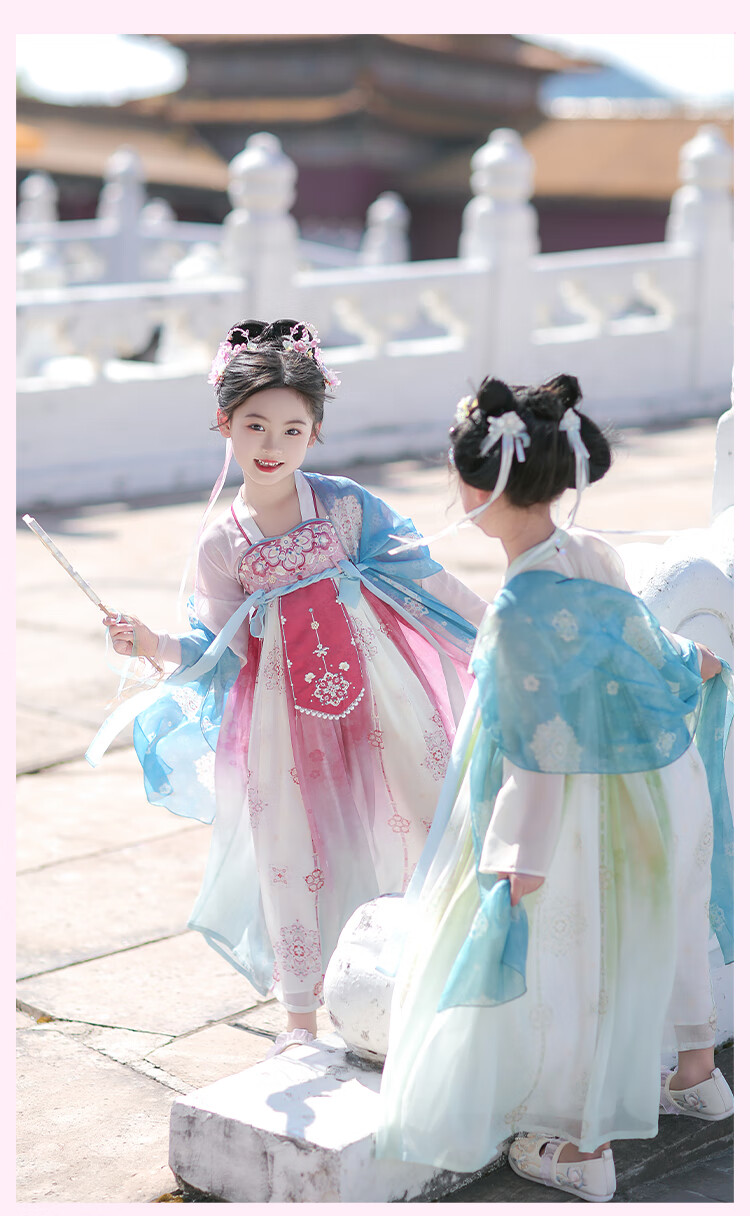 Qibo Hanfu Girls' Spring And Autumn 2026 New Style Children's Ancient-Style Ethereal Dress, Mountain Green without Shawl, Size 110 14