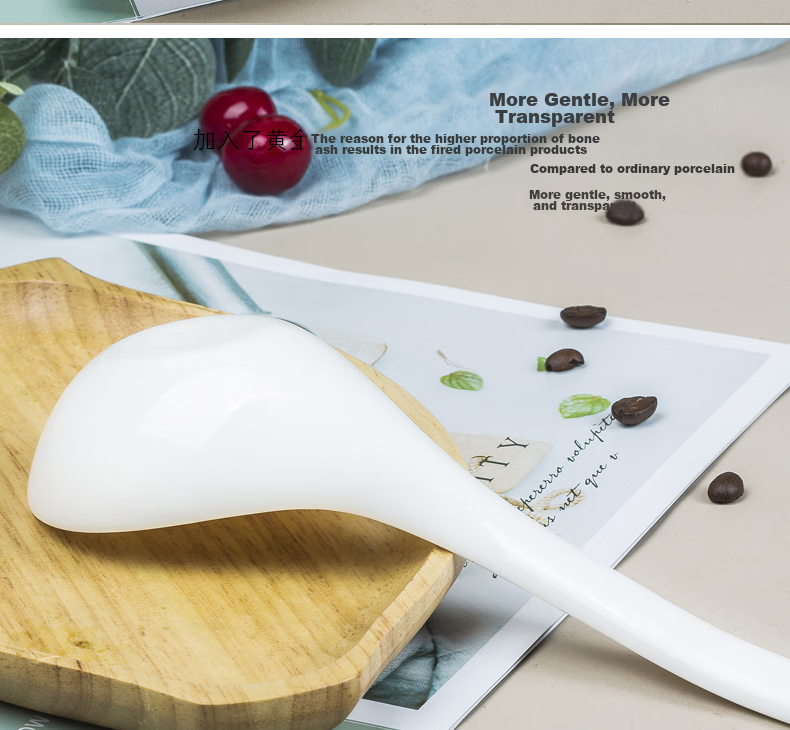 Sky Top Large Ceramic Soup Ladle Rice Spoon Dinner Spoon Bone China Pure White Household Tableware Maguo 1 Piece Set 6