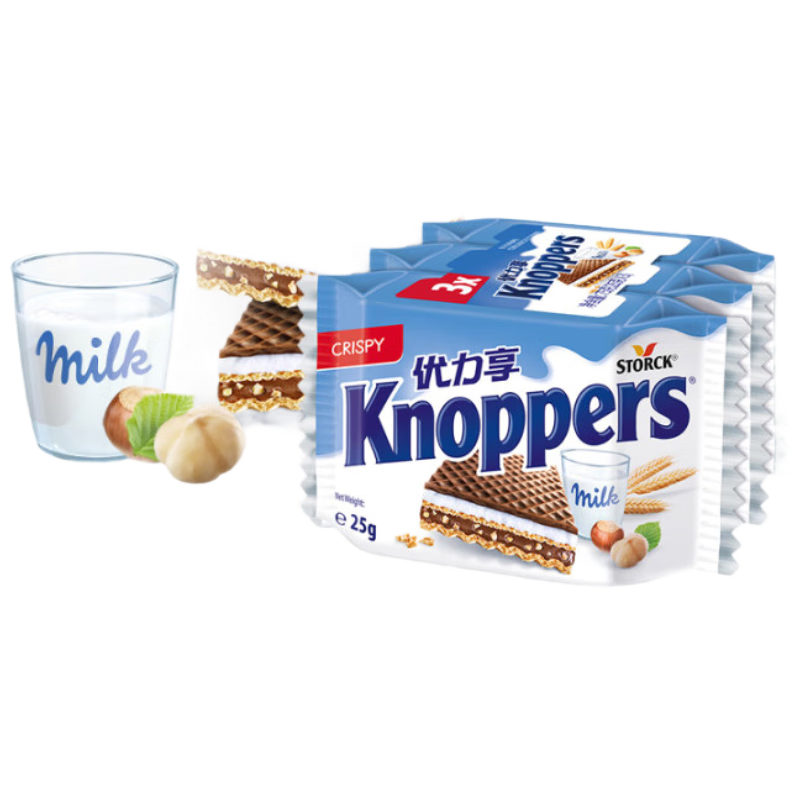 Knoppers优力享 德国进口 牛奶巧克力榛子威化饼干75g3片休闲零食夹心饼干