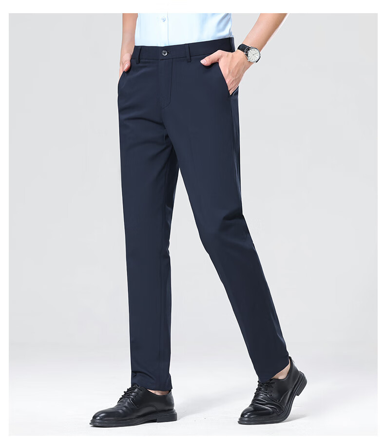ROMON Tencel Men's Wrinkle-Resistant Non-Iron Business Dress Pants Casual Elastic Straight-Leg Trousers for Dad 8