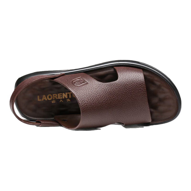 LAORENTOU Men's Sandals, Summer Top-Grain Leather Breathable Beach Versatile Casual Shoes Sandals Men's Footwear 10965 Brown 39