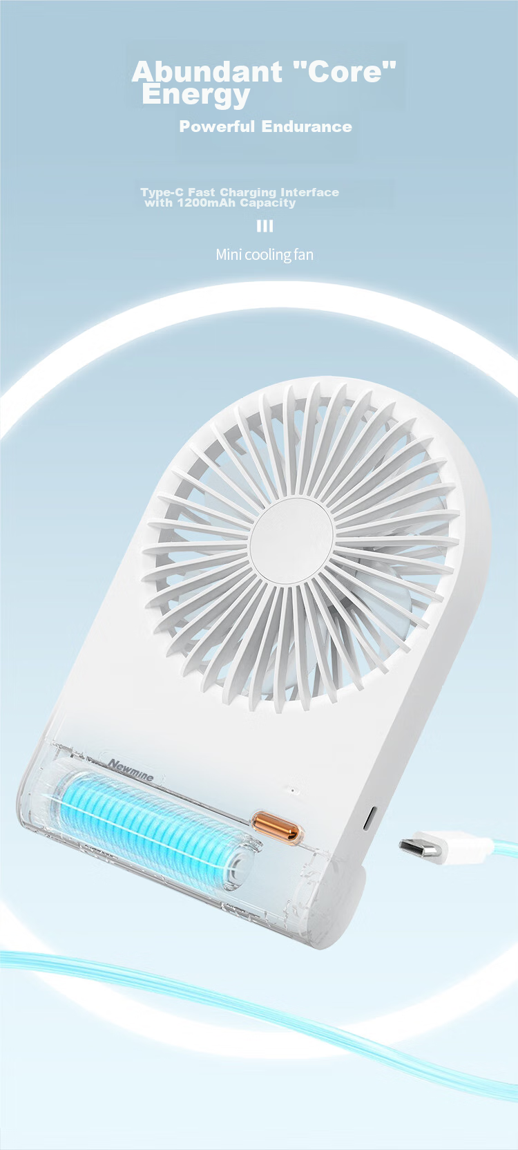 Newmine Mini Desktop Fan, Portable Wall-Mounted Fan, Compact Electric Fan for Office, Student Dorm, Bedside, Powerful Handheld Small Fan, White 4
