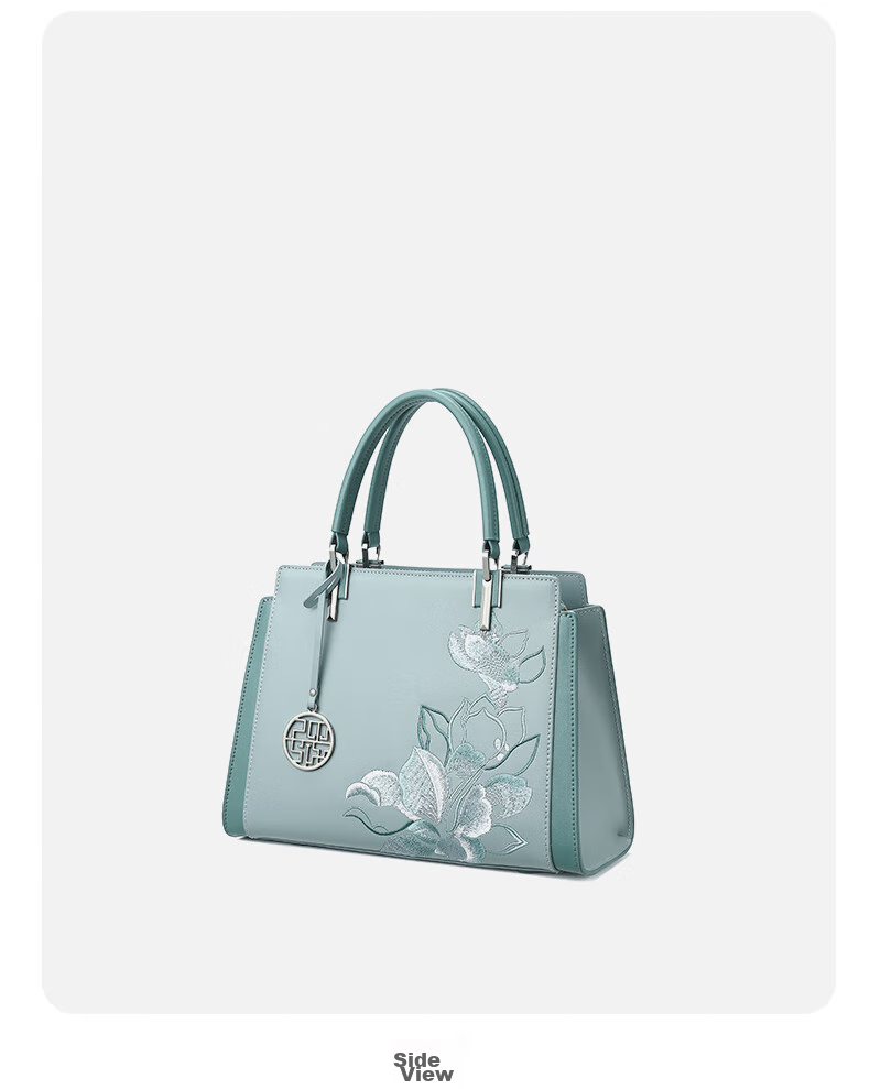 PmSix Women's Handbag, New Style, Practical Birthday Gift for Mom, Cowhide Chinese-Style Embroidery, Large Capacity, Middle-Aged Ladies' Tote Bag 13