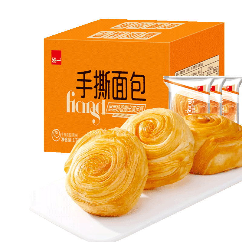 泓一手撕面包1000g 早餐面包吐司休闲零食营养代餐饱腹下午茶
