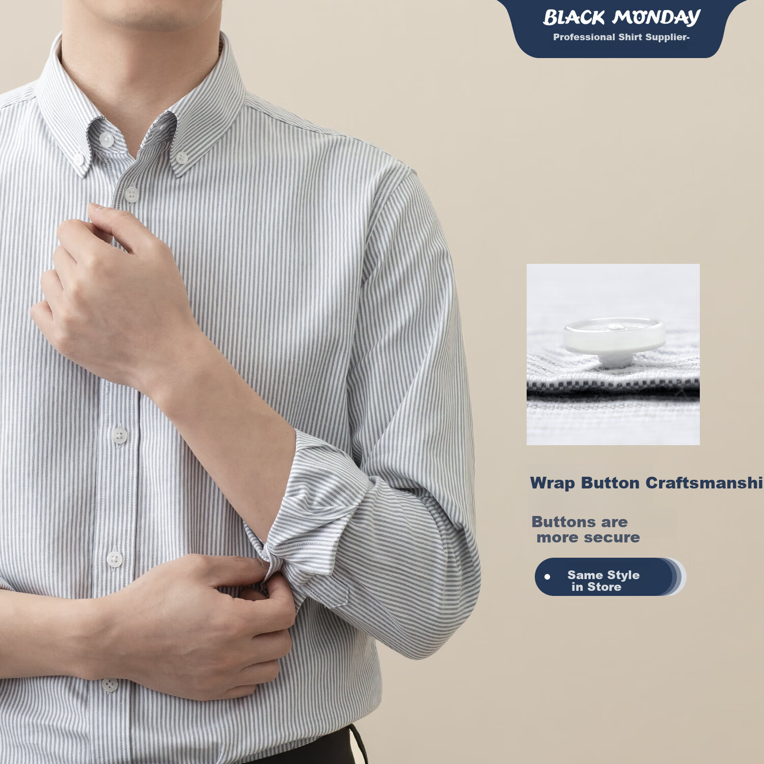 BLACKMONDAY [Combed Cotton] Pure Cotton Oxford Long-Sleeve Shirt for Men, All-Cotton Vertical Striped Wrinkle-Resistant Business Casual Shirt