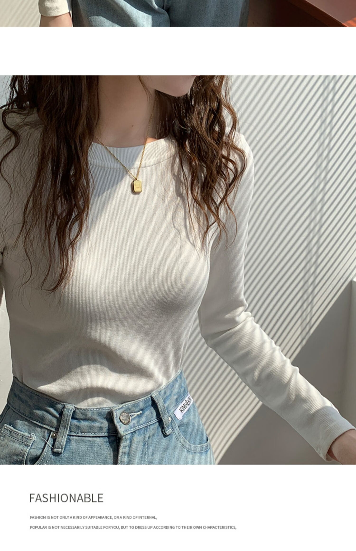 YUZHAOLIN Women's Base Layer Top for Spring And Autumn, Thin Undershirt, Round Neck Ribbed Black And White Long-Sleeve T-Shirt for Fall And Winter 5