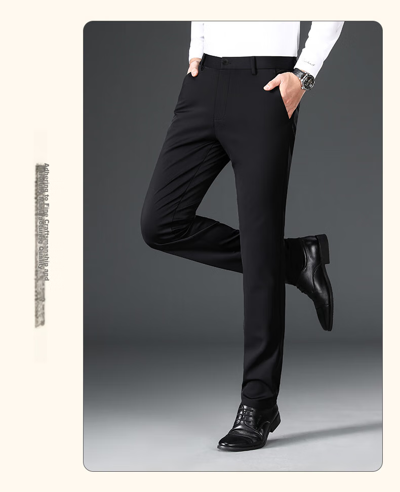 ROMON [Wrinkle-Free, Easy-Care] Men's Dress Pants, High-Waist Business Trousers, Casual Straight-Leg Pants 8