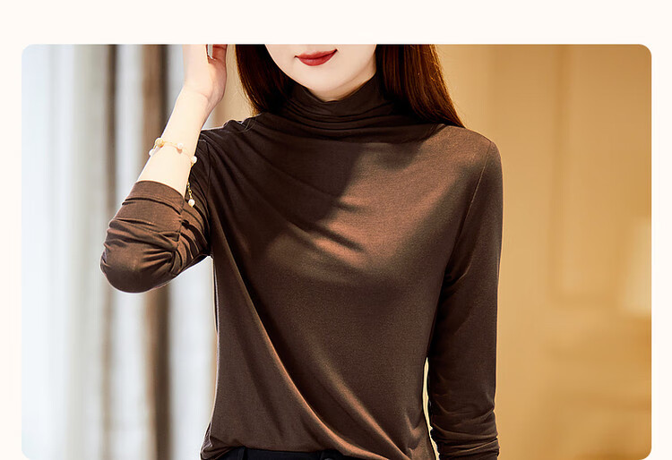Dme Warm Ginger Fleece 2025 Autumn New Slim Fit Thin Half Turtleneck Long Sleeve Women's Base Shirt 4