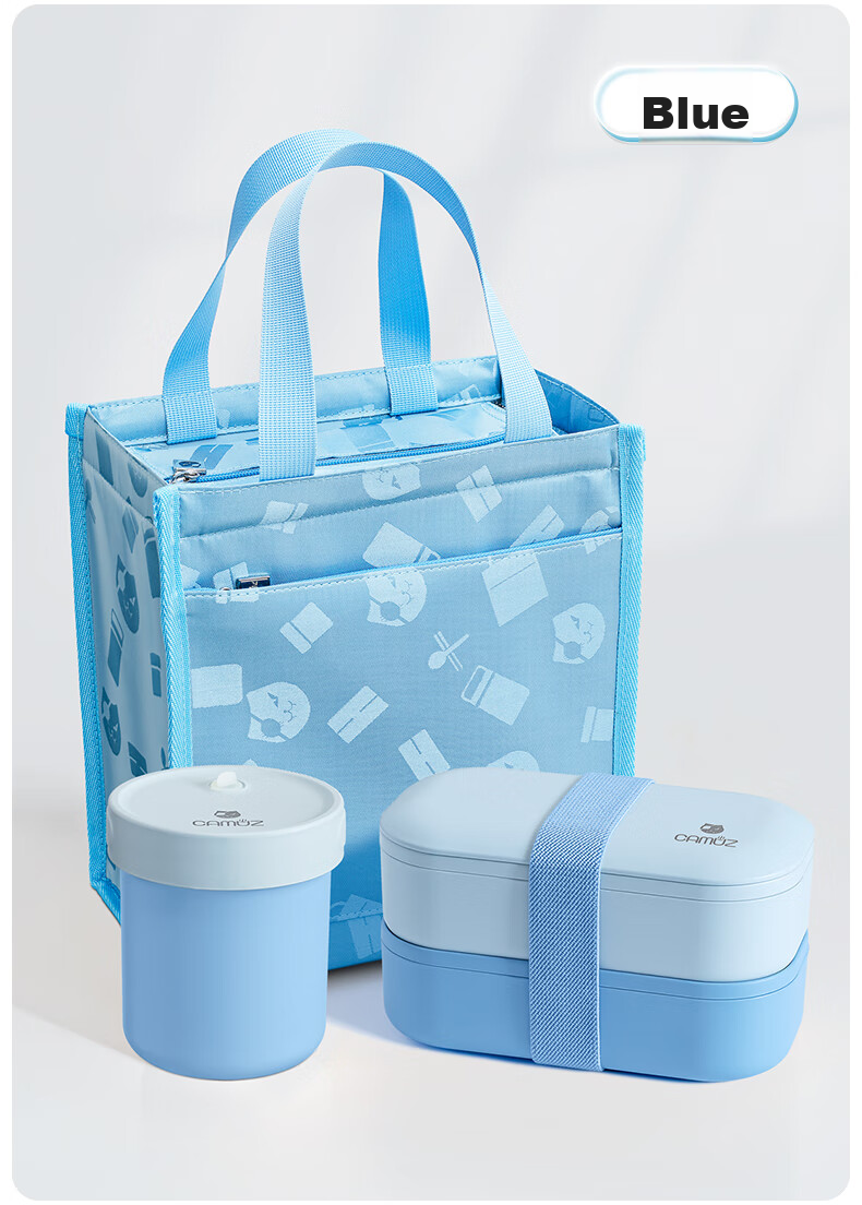 CAMUZ Bamboo Fiber Pro Double-Layer Lunch Box Bento Box, Japanese Style, Microwave Safe, 1200ML, White And Black, 3-Piece Set 9