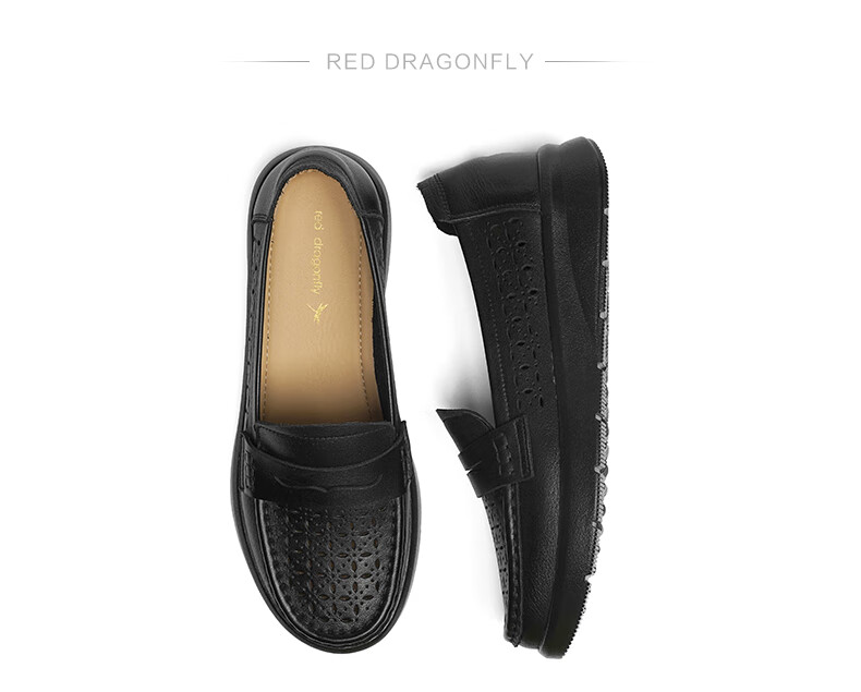 RED DRAGONFLY Women's Flats for Spring And Summer, Hollow-Out Shallow Mouth Flats, Soft-Soled Genuine Leather Shoes for Middle-Aged And Elderly Women WTB15149 Apricot Color Size 37 10