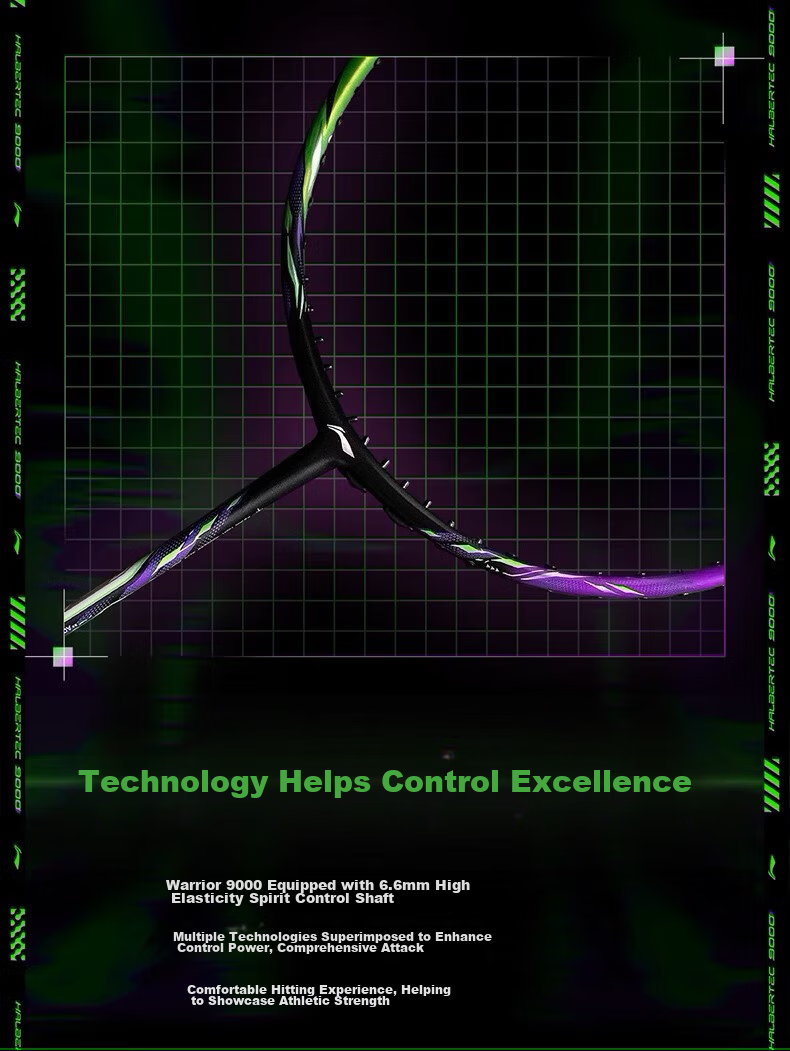 Li-Ning Badminton Racket Zhanji 9000 Longying Purple, Full Carbon Fiber, All-Round Control, High-End Competition Single Racket, Empty Racket, 3U 2