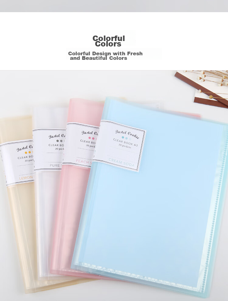 KOKUYO A3 Document Folder with Folding Design, Pastel Cookie Color, Blue, 20 Pockets, 1 Inner Page, 180-Degree Flat-Laying, Non-Slip Partitio 3