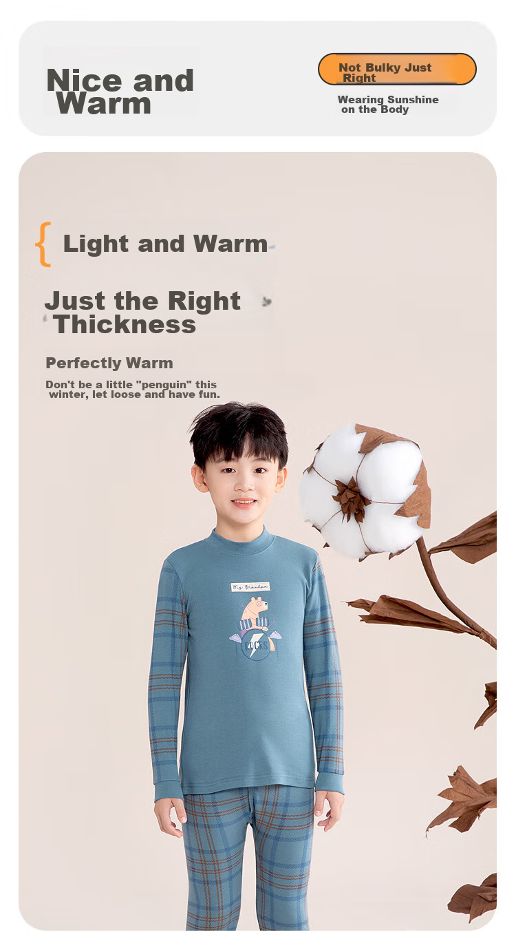 Hodohome Children's Autumn Underwear Set, Girls' Pure Cotton 7A Grade Antibacterial Semi-Turtleneck Thin Warm Underwear Set 118 150 17