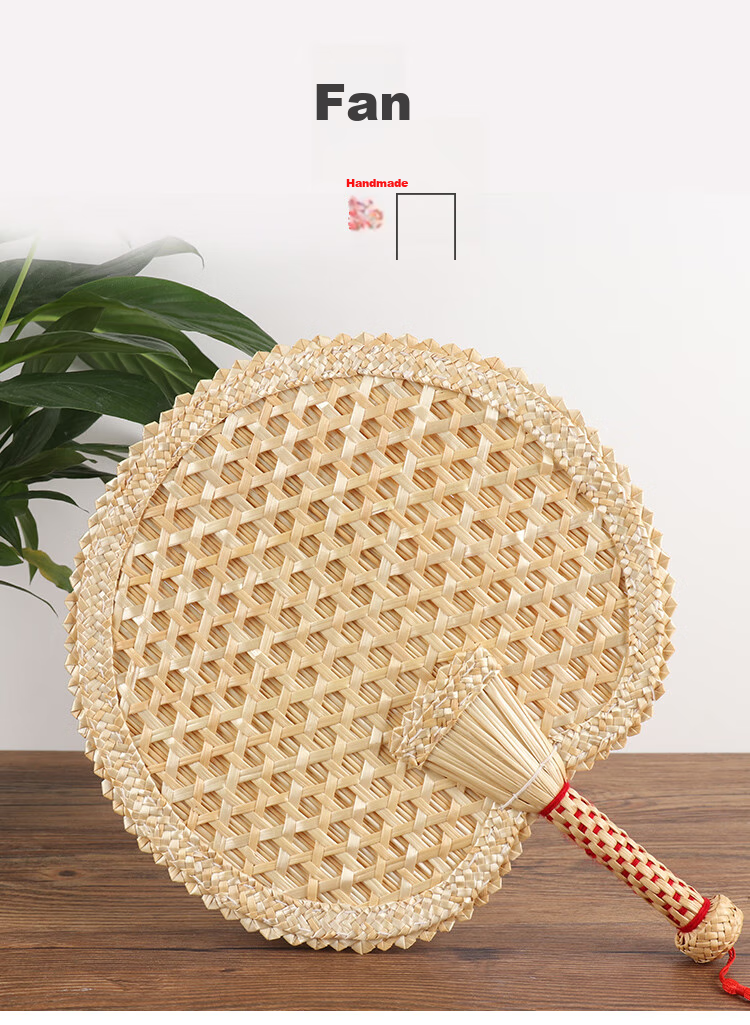 TaTanice Handmade Round Straw Fan Embroidered Handheld Lightweight Small Straw Fan Sunflower Green 1