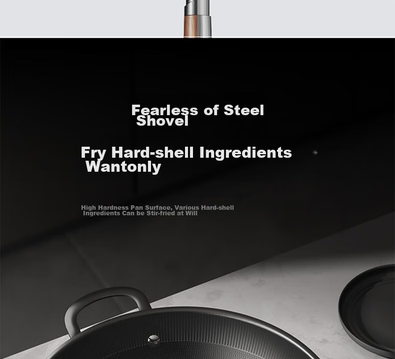 Kobach Wok Iron Pan Non-Stick Frying Pan, Uncoated Bionic Non-Stick Iron Pan, Suitable for Stove, 32cm 16