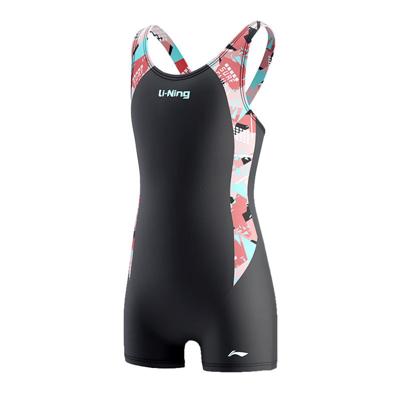 Li-Ning Youth Swimsuit for Girls, Comfortable One-Piece Sleeveless Boyleg Professional Training Swimwear 0012 Black 140