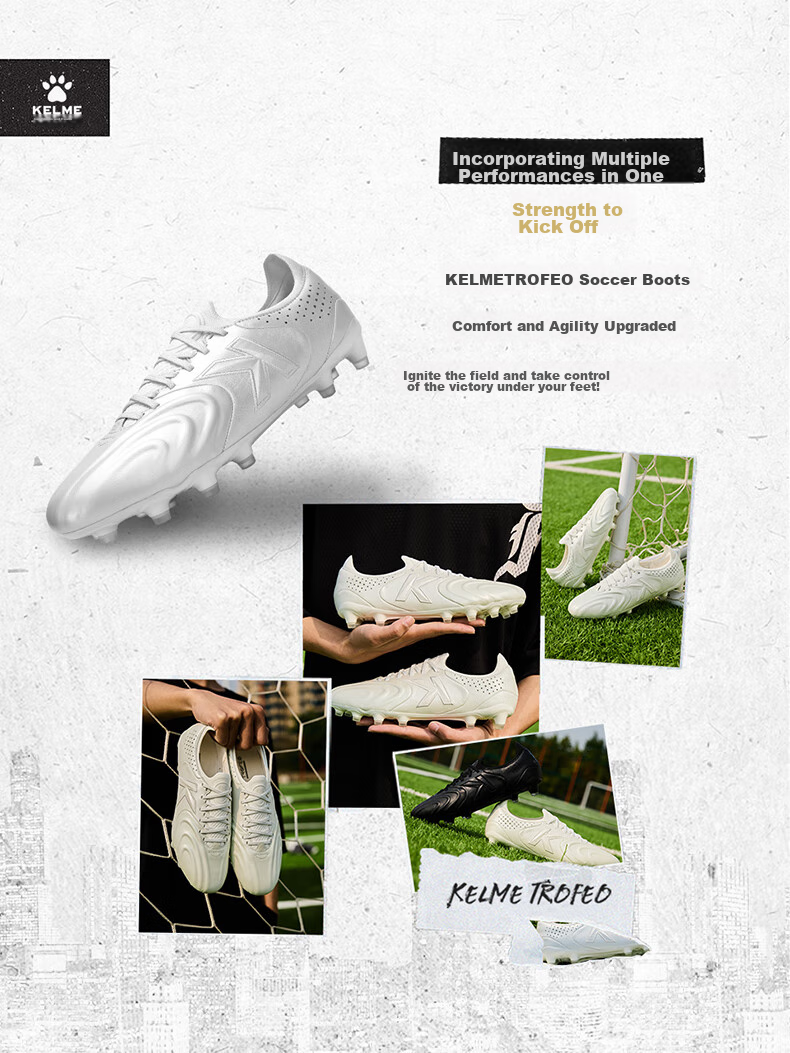 KELME Adult Soccer Cleats for Men, Holy Grail Series FG Long Studs, Non-Slip Breathable Training Shoes, Cool Black, Size 44.5 6