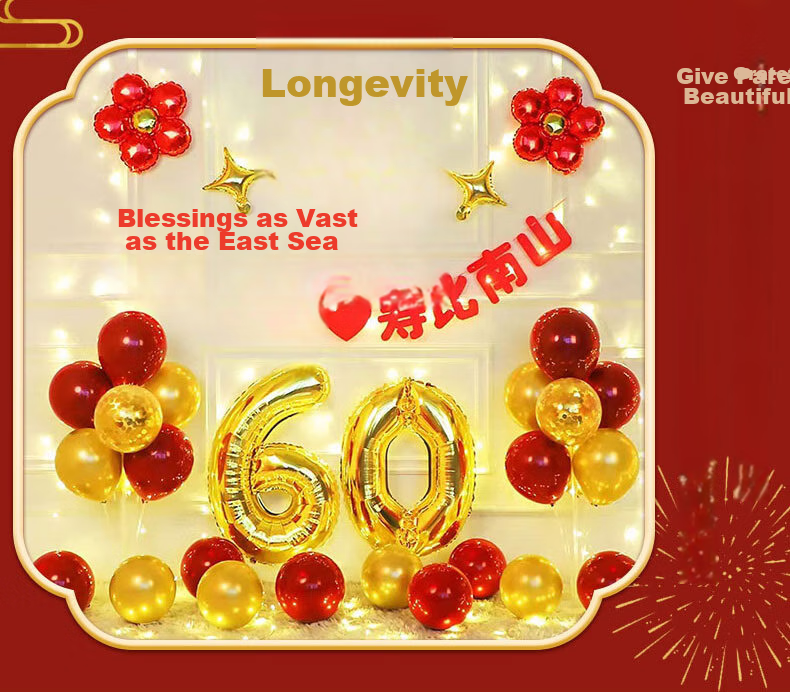 Shiluode 80th Birthday Party Backdrop Decoration Set, 60 Years Old Birthday Scene Decoration, 70 Scene Decorations, 66 Longevity Celebration Set, Fushou Kit 3