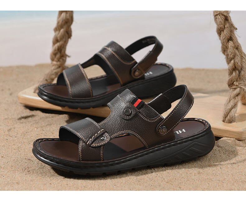 HLA Sandals, Outdoor Beach Men's Casual Slippers HAALXM2EBH149, Black, Size 39 12