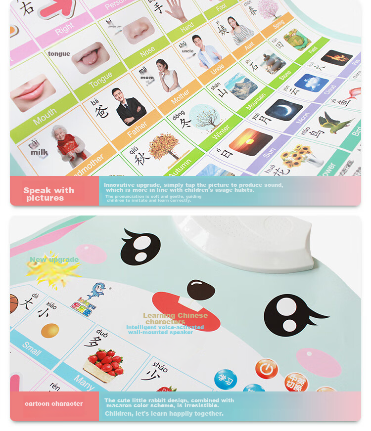 Leleyu Cartoon Rabbit Early Education Sound Chart, Children's Toy, Baby Literacy Chart, Pinyin Numbers, Birthday Gift for Boys And Girls 10