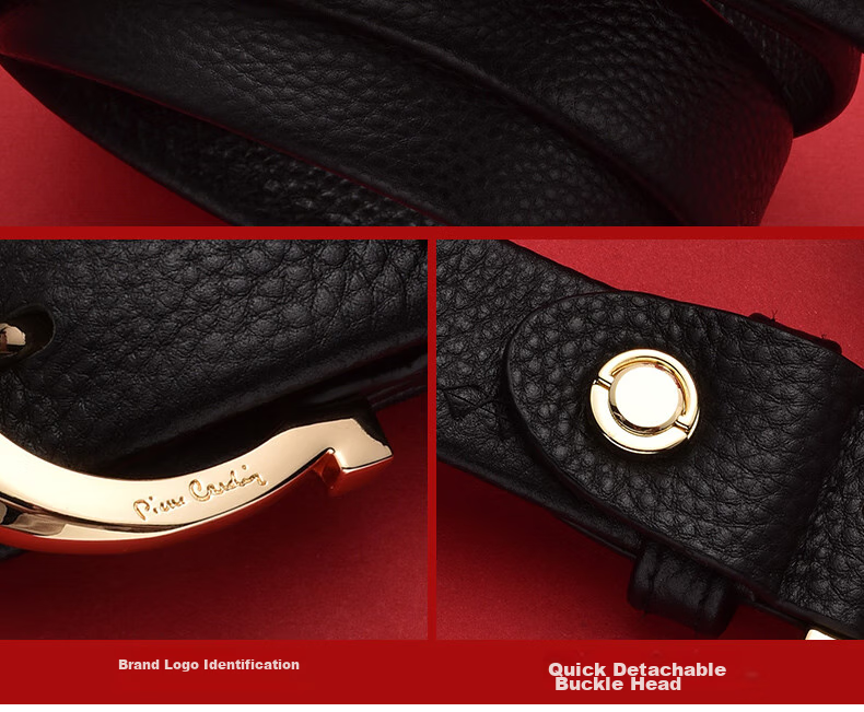 Pierre Cardin Women's Leather Belt [Top Layer Cowhide Pin Buckle], Genuine Leather Waistband Gift Box, Black, Size 115-120 8