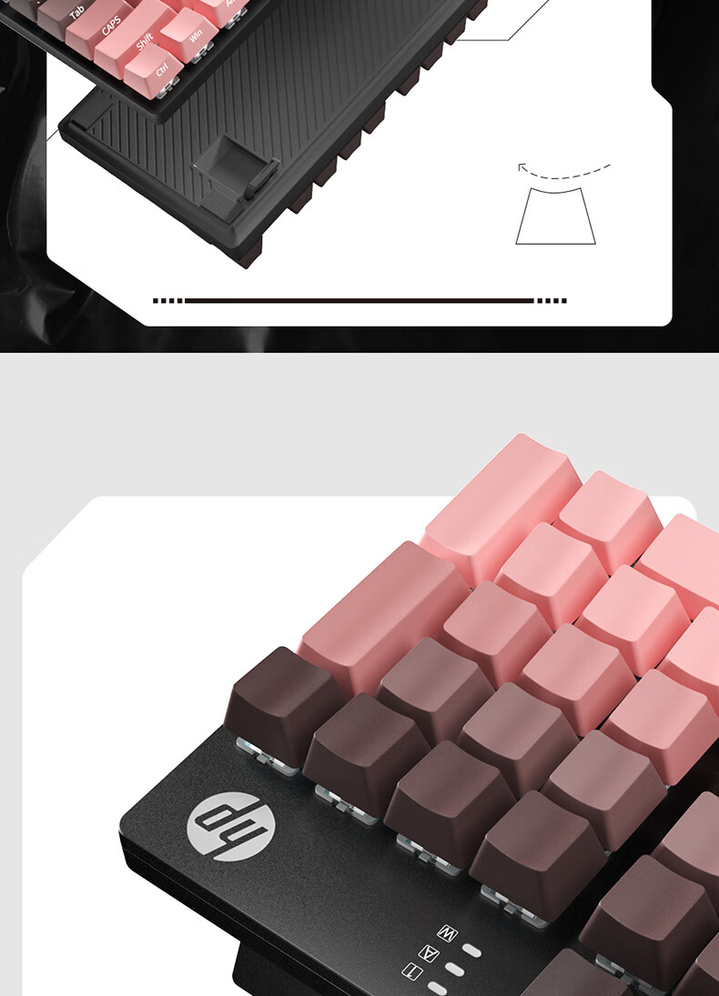 HP Mechanical Keyboard, Wired for Office, E-Sports And Gaming, Compatible with Desktop And Laptop Computers, Side-Engraved Gradient Blackberry Pink White Light Blue Switches, 104 Keys 7
