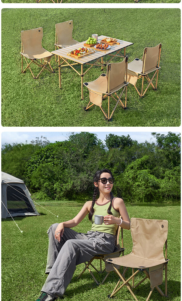 JD Original Outdoor Folding Chair, Oxford Fabric Picnic Table And Chairs, Outdoor Camping Chair, Portable Folding Chair, Sand Color, Medium Size 9