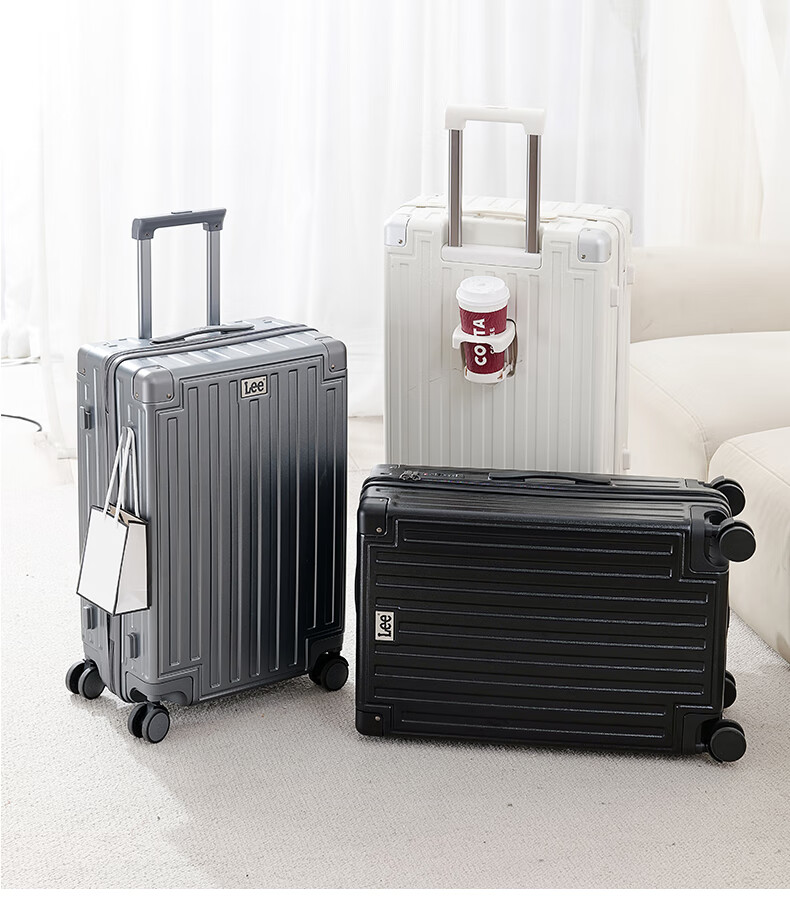Lee High-Quality Suitcase with Cup Holder, Multifunctional Luggage, Travel Case, Student Password Lock Suitcase, Aurora White, 26 Inches 2