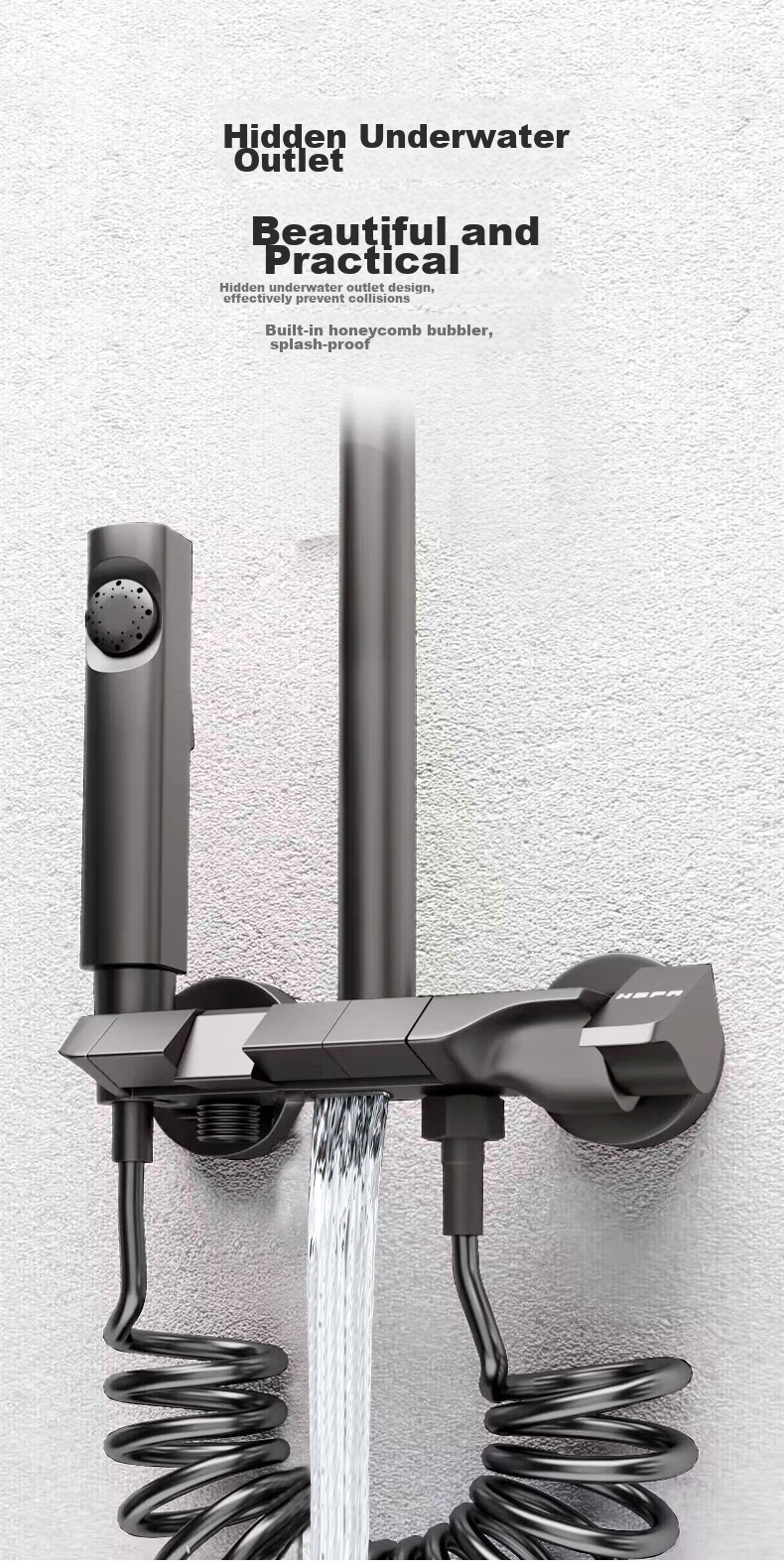 HSPA Shower Set Bathroom Shower Head Three-Piece Gun Gray Piano Key Integrated Sprinkler 5163 8