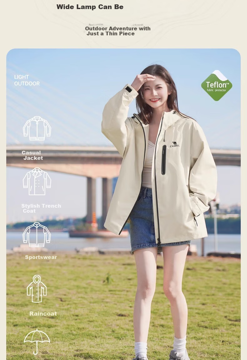 CAMEL Water-Resistant, Windproof, And Breathable Jacket for Men And Women, Loose-Fitting Casual Coat for Autumn M34BS01102 Glacier Gray S 11