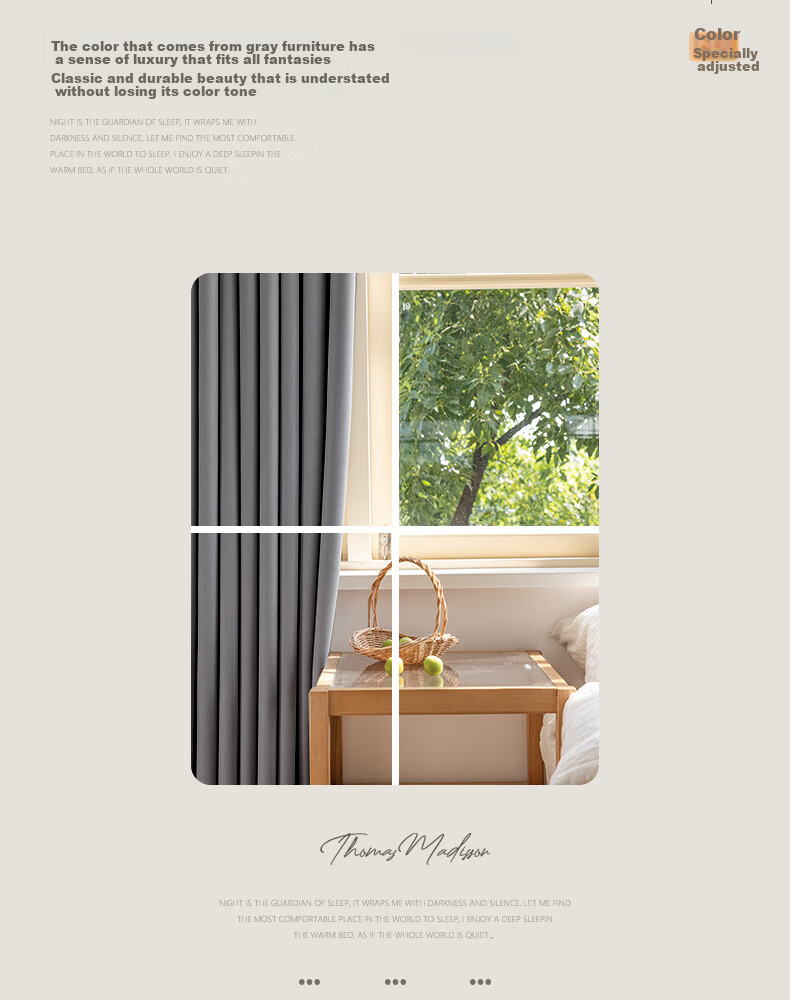 Ali Home Blackout Curtains, No Drilling Required, Hook-Style High Sunshade Curtains, Fully Blackout Fabric, Finished Curtains, 1.3*1.8 Meters 3