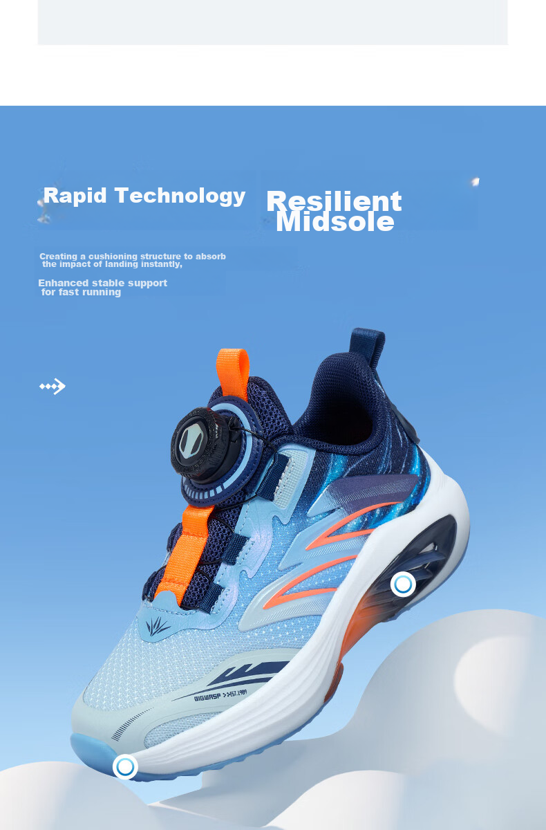 Bumblebee Kids Boys Sports Shoes 2026 Spring Children's Running Shoes D112431068 Orange/Deep Blue (Single Mesh) Size 32 3