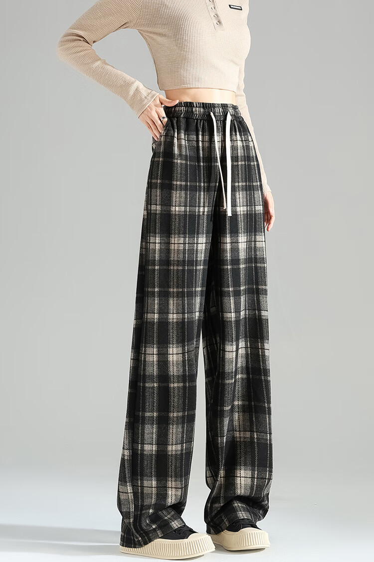 TonLion 2026 Autumn And Winter Women's Slimming Elastic-Grid Casual Pants, Loose Fit 4