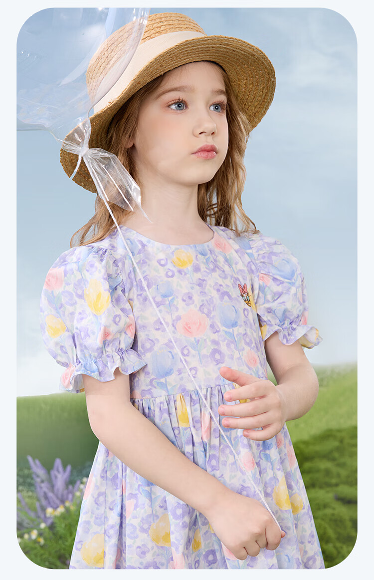 Disney Girls' Dress Children's Summer Cotton Princess Floral Dress Stylish Kidswear 2DQ040 Blue Size 160 11